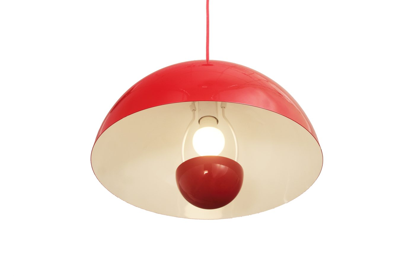 Illuminated red dome pendant light